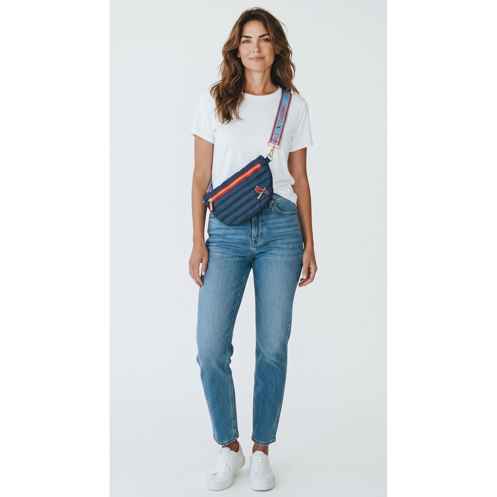 St Louis Cardinals MLB Quilted Puffer Belt Bag Navy Blue Crossbody Fanny Pack - Picture 1 of 5